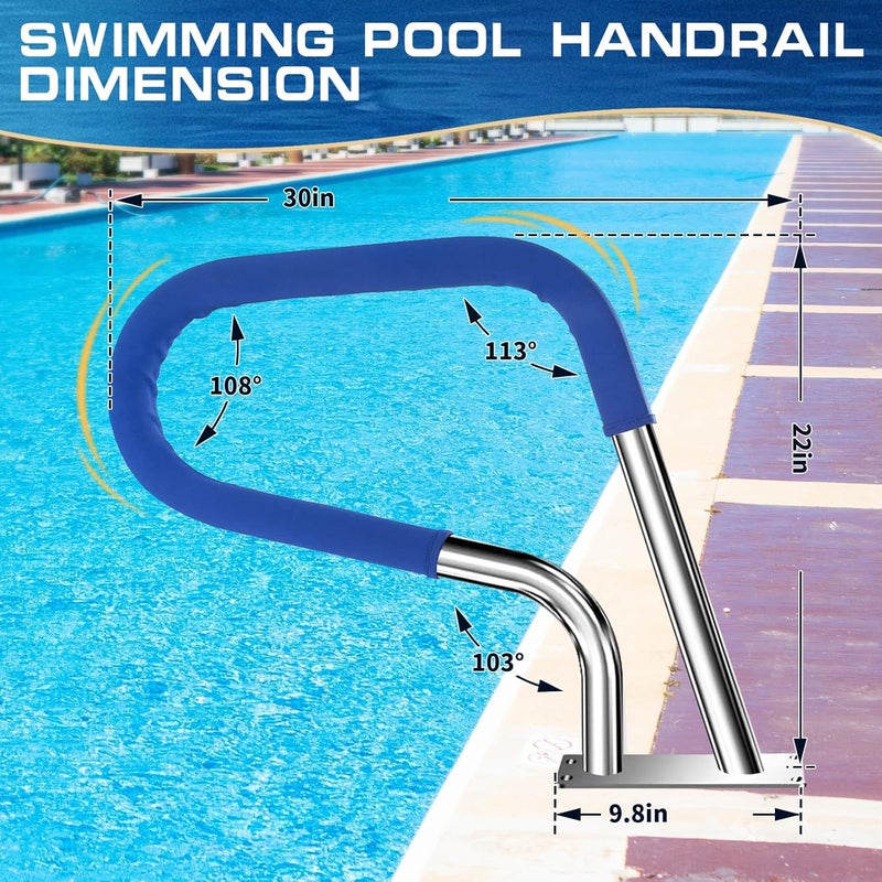 yeezo 30x22 Inground Pool Rail, Rustproof #304SS Swimming Pool Stair Step handrail Railing with no-Slip Cover. - Image 2